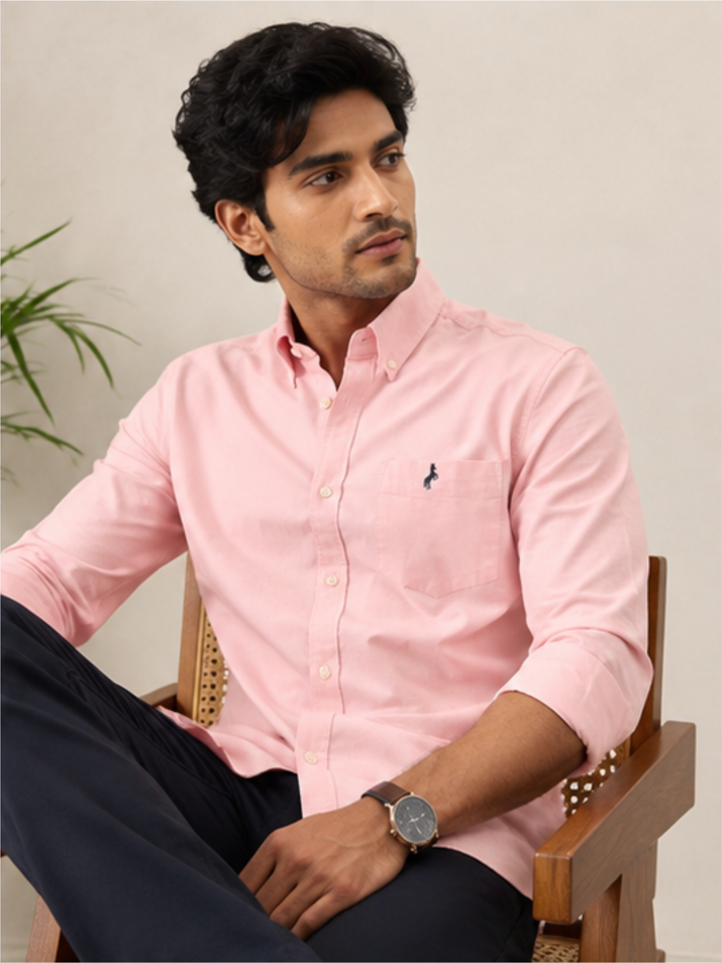 Men's Oxford Solid Cotton Casual Shirt, Pink
