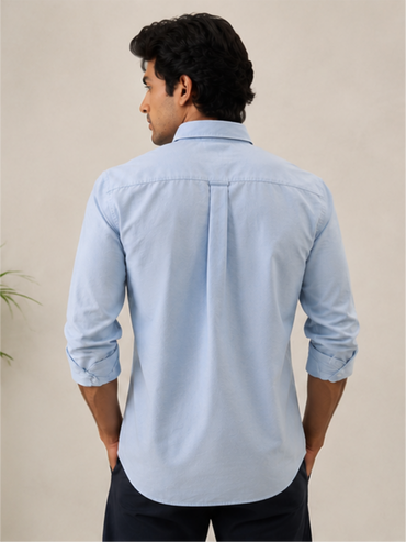 Men's Oxford Solid Cotton Casual Shirt, Sky