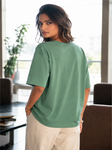 Drop Shoulder Cotton Relaxed Fit Round Neck T-Shirt