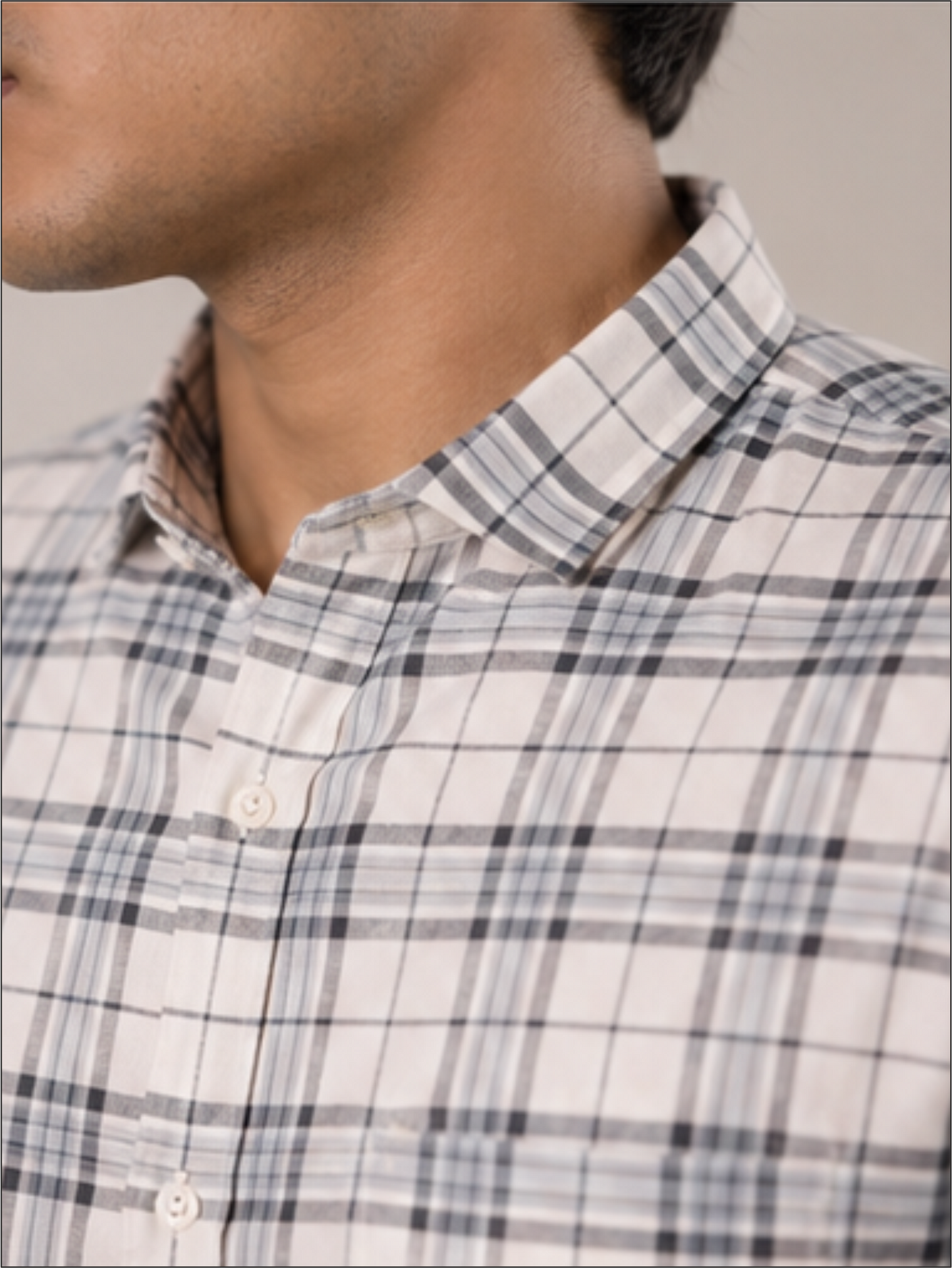 Men's Regular Fit Checkered Curved Collar Casual Shirt