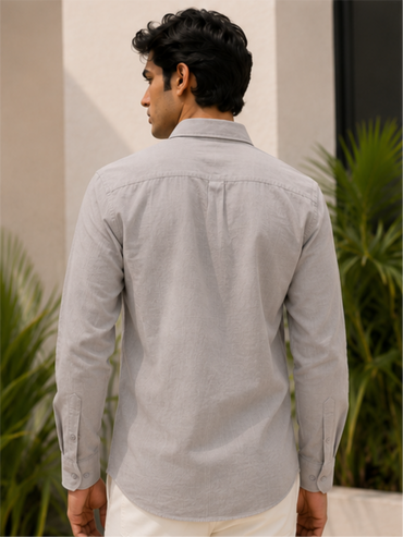 Men's Classic Solid Cotton Casual Shirt, Gray