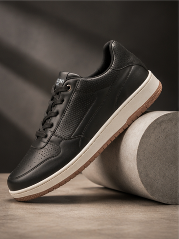 Groviano Lace up Leather Fashion Sneakers Shoes, Black