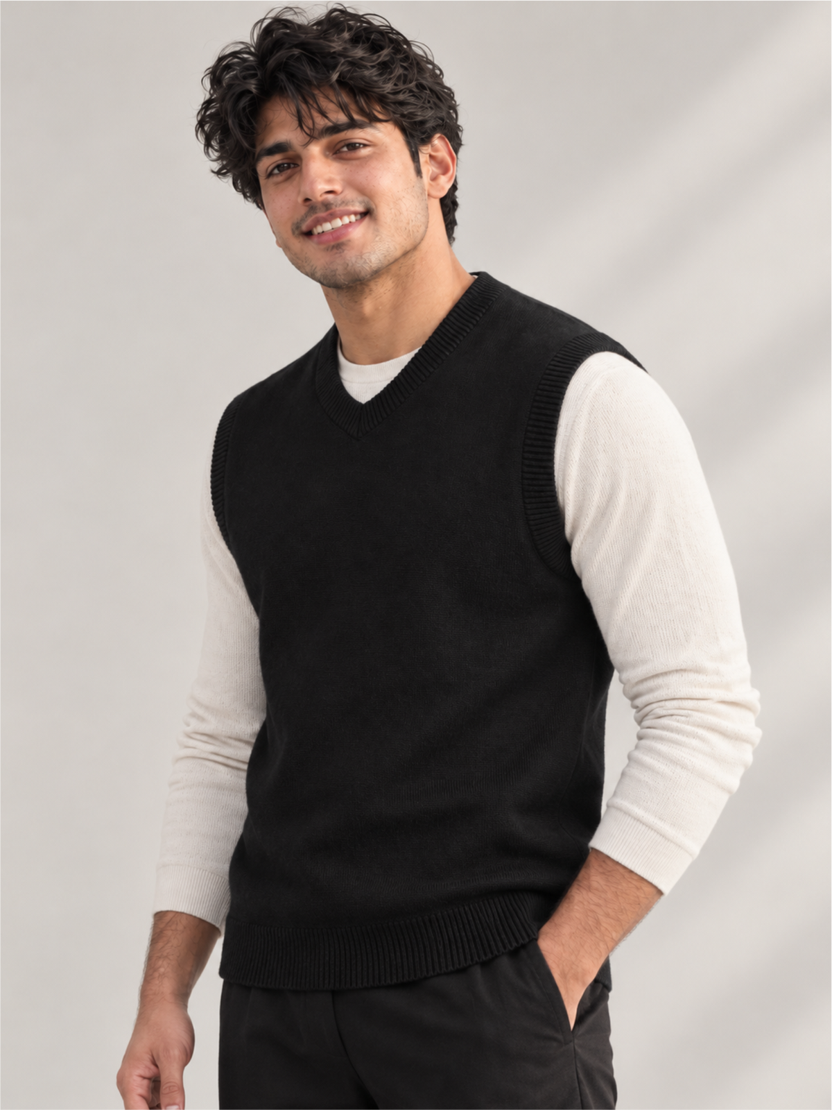 Premium Black V-Neck Knitted Sweater