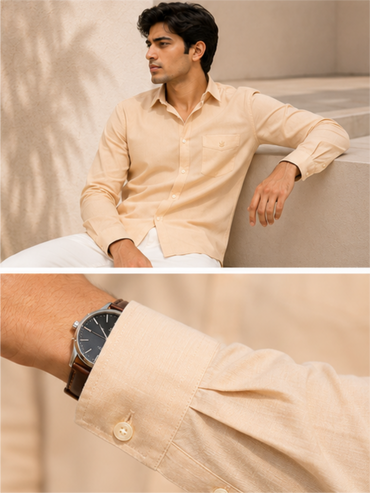 Men's Premium Solid Cotton Casual Shirt, Beige