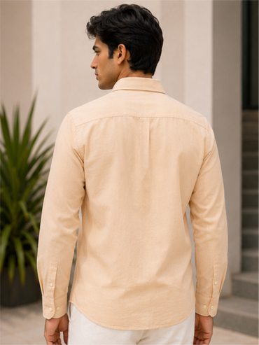 Men's Premium Solid Cotton Casual Shirt, Beige