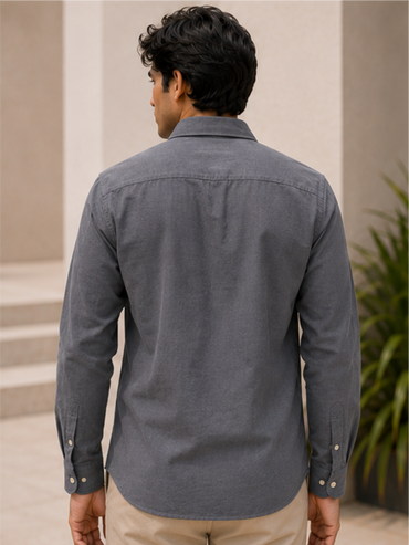 Men's Premium Solid Cotton Casual Shirt, Dark Gray