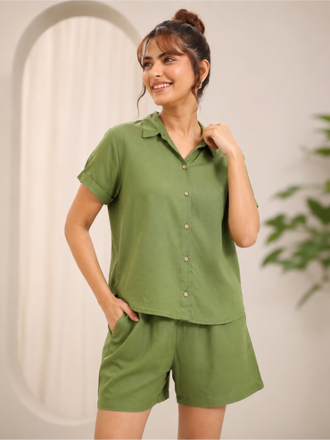 Relaxed Fit Shirt & Shorts Co-ord Set for Women