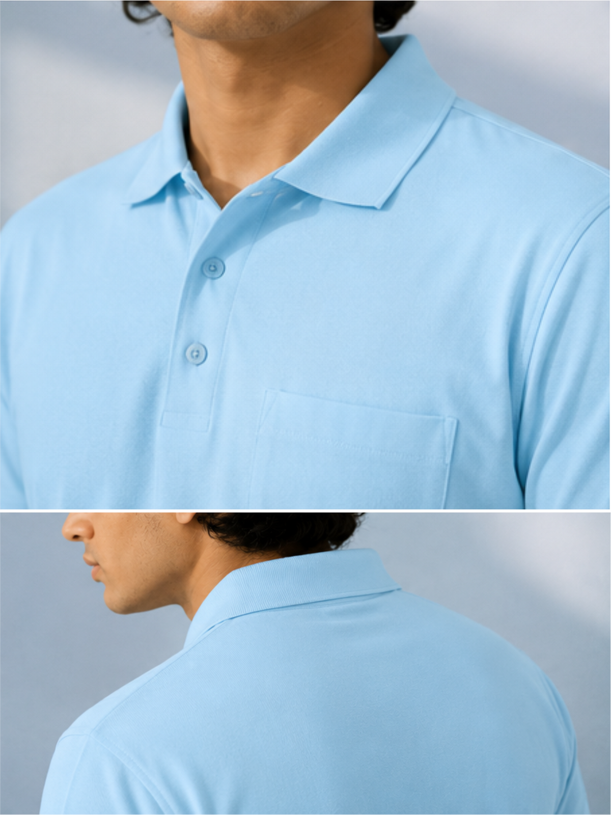 Men's Premium & Polo Neck Half Sleeves Plain with Pocket, Sky Blue