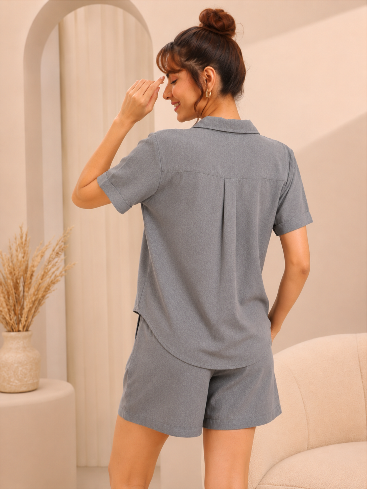Casual Relaxed Fit Shirt and Shorts Set for Women