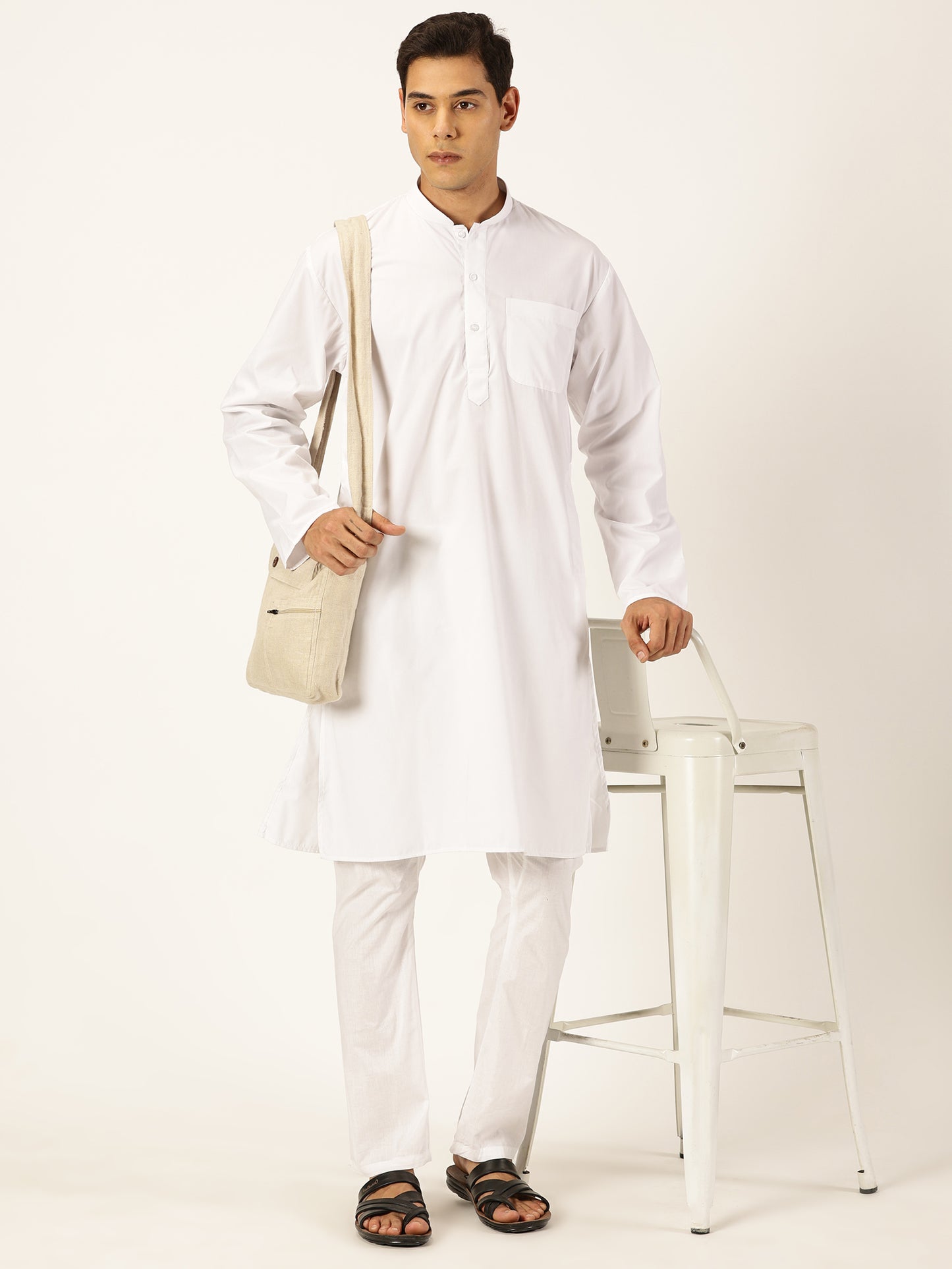 WHITE KURTA PYJAMA PLAIN COTTON