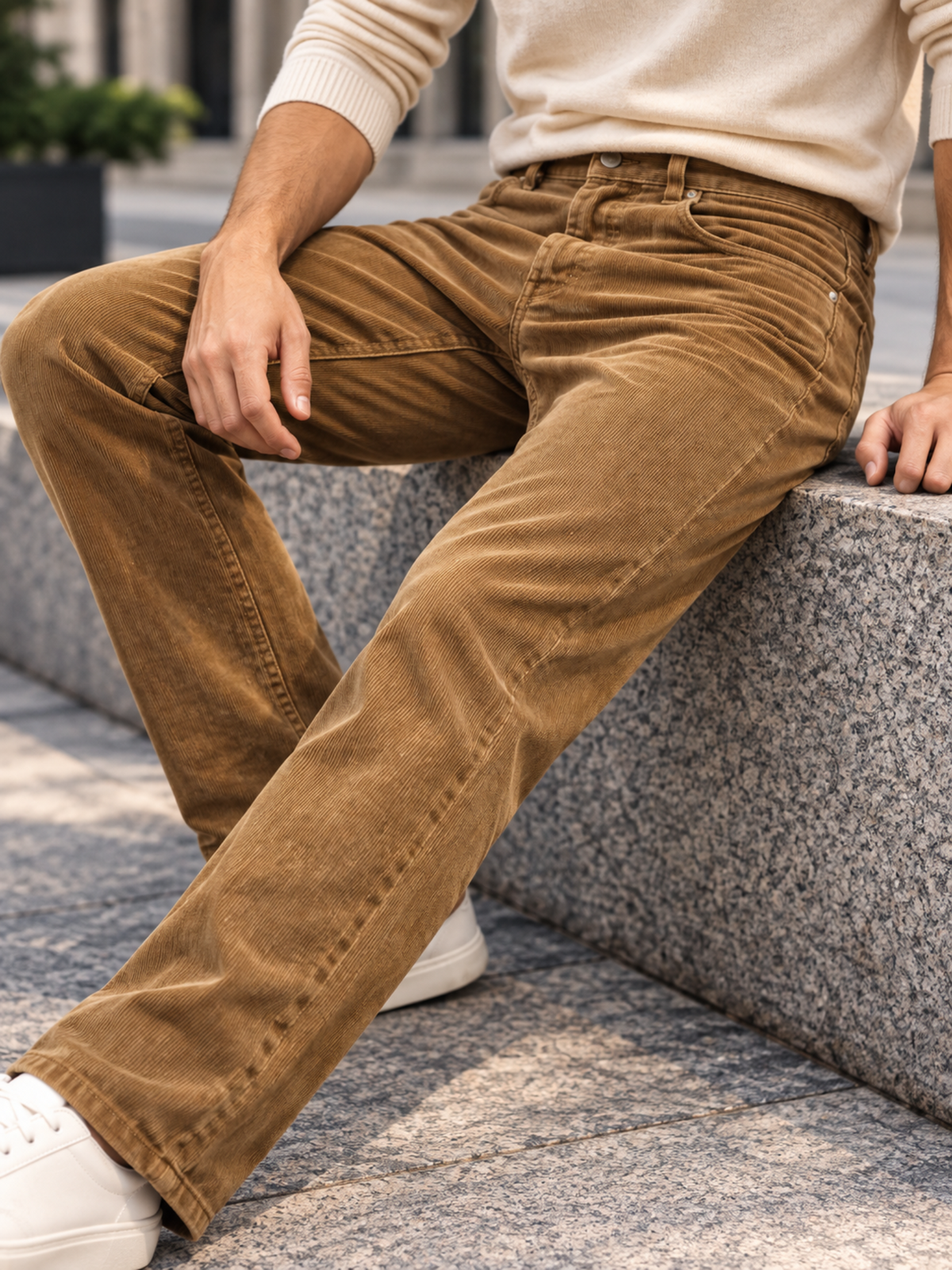 Men Comfort Fit Corduroy Stretchable Trousers