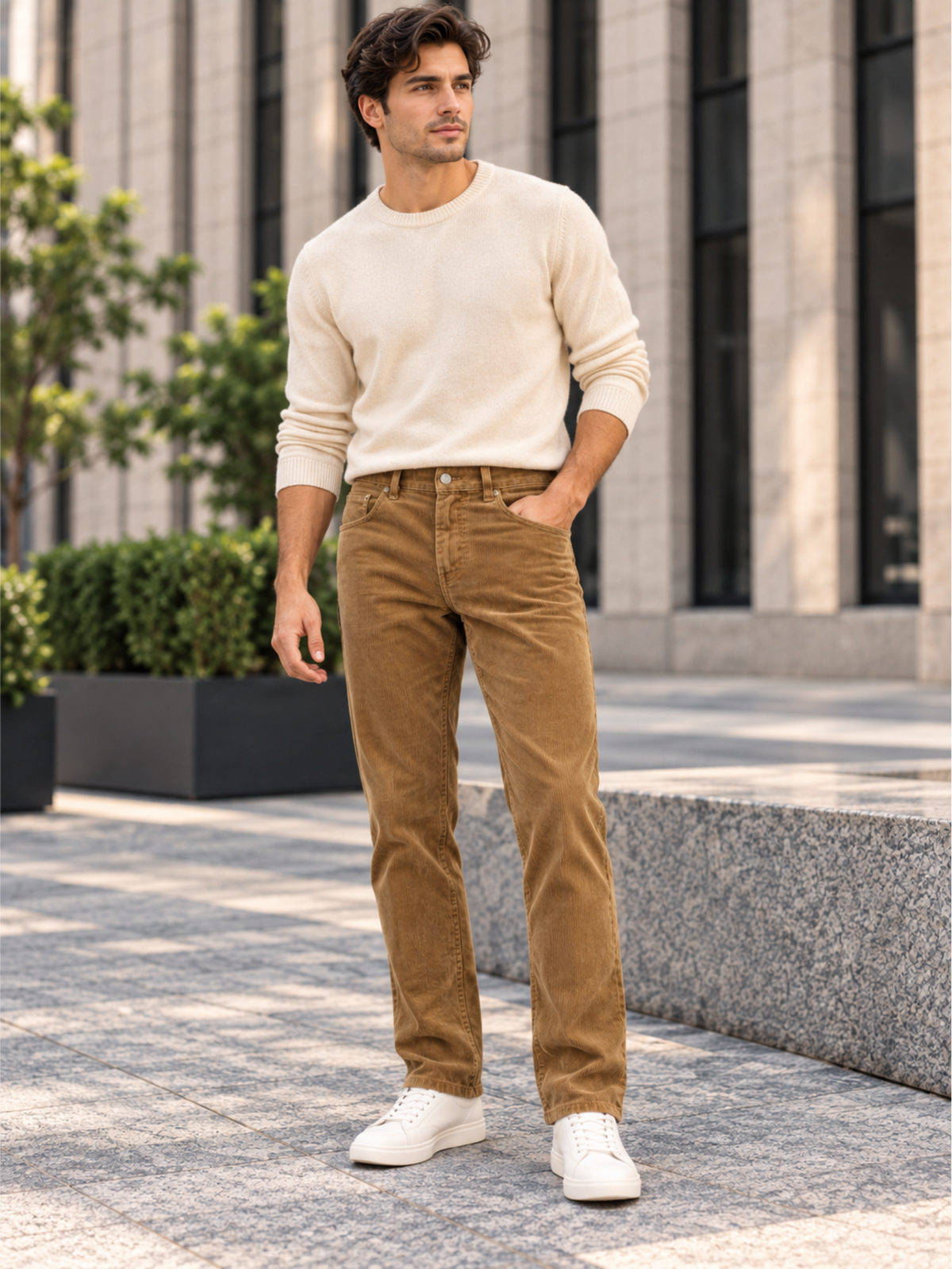 Men Comfort Fit Corduroy Stretchable Trousers