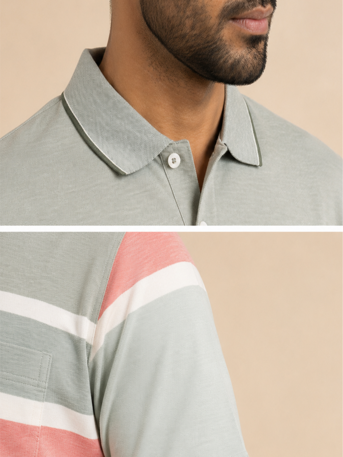 Men Striped Polo Neck Cotton Blend Half Sleeve T-Shirt, Grey