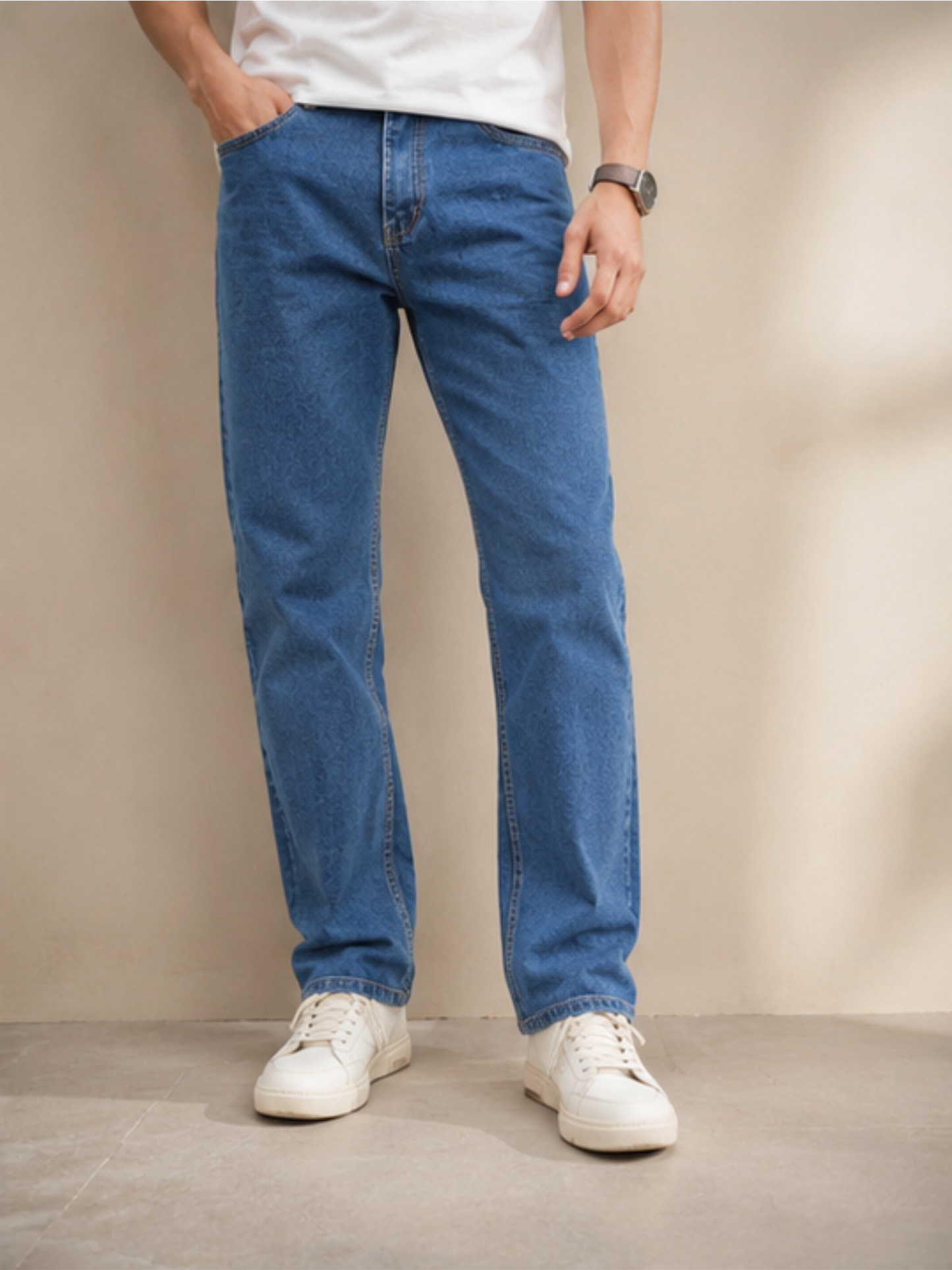Men's Comfort Fit Stretch Jeans, Mid Blue