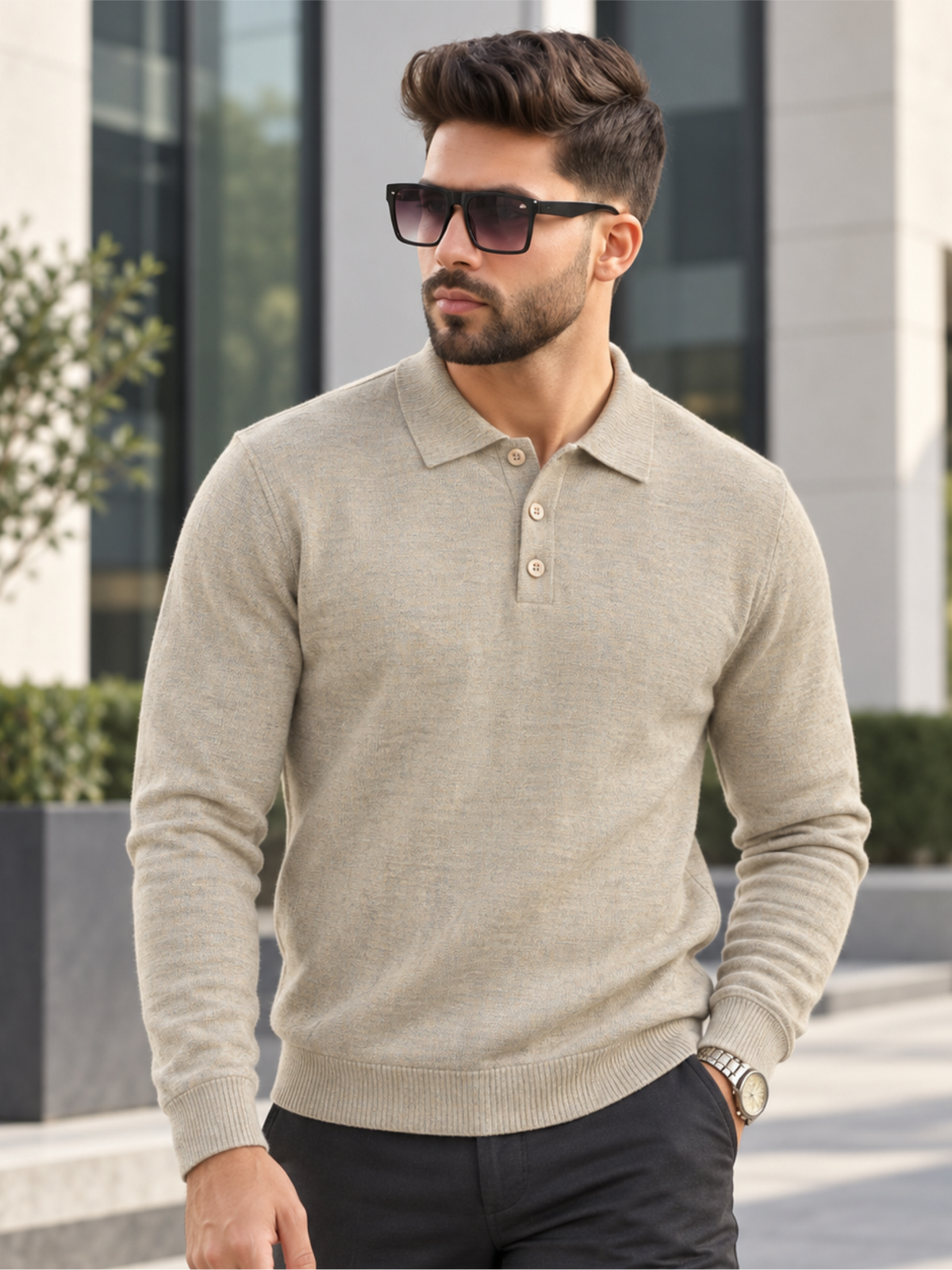 Premium Full-Sleeve Polo Neck Pullover Stylish Casual Wear