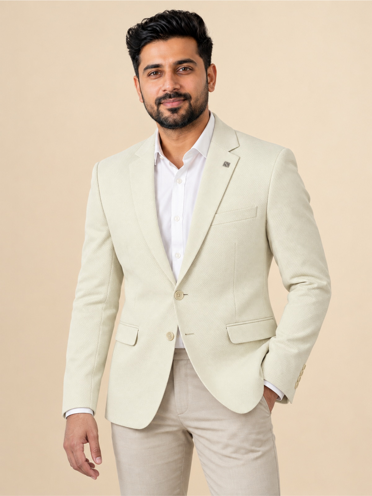 Modern Textured Tailored Single-Breasted Blazer