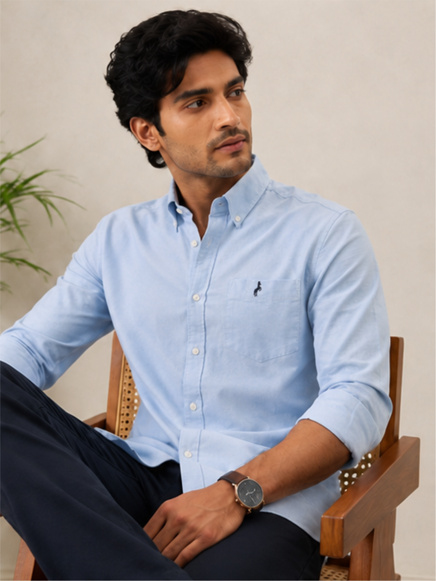 Men's Oxford Solid Cotton Casual Shirt, Sky