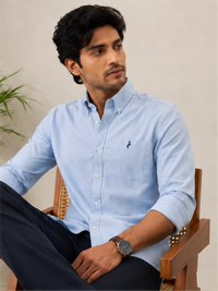 Men's Oxford Solid Cotton Casual Shirt, Sky