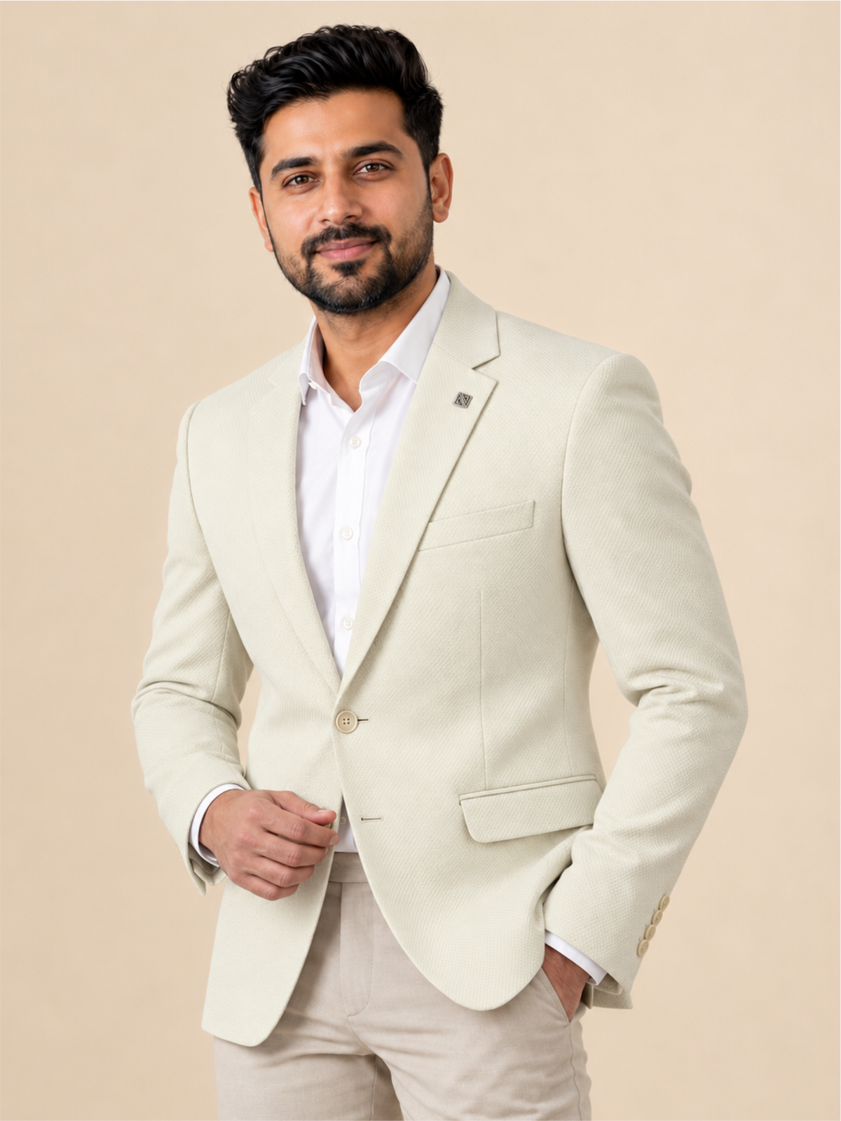 Modern Textured Tailored Single-Breasted Blazer