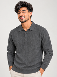 Premium Full-Sleeve Polo Neck Pullover Stylish Casual Wear