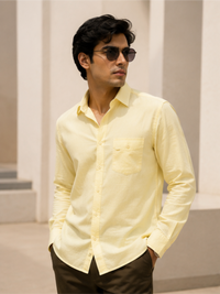 Men's Oxford Solid Cotton Casual Shirt, Lemon
