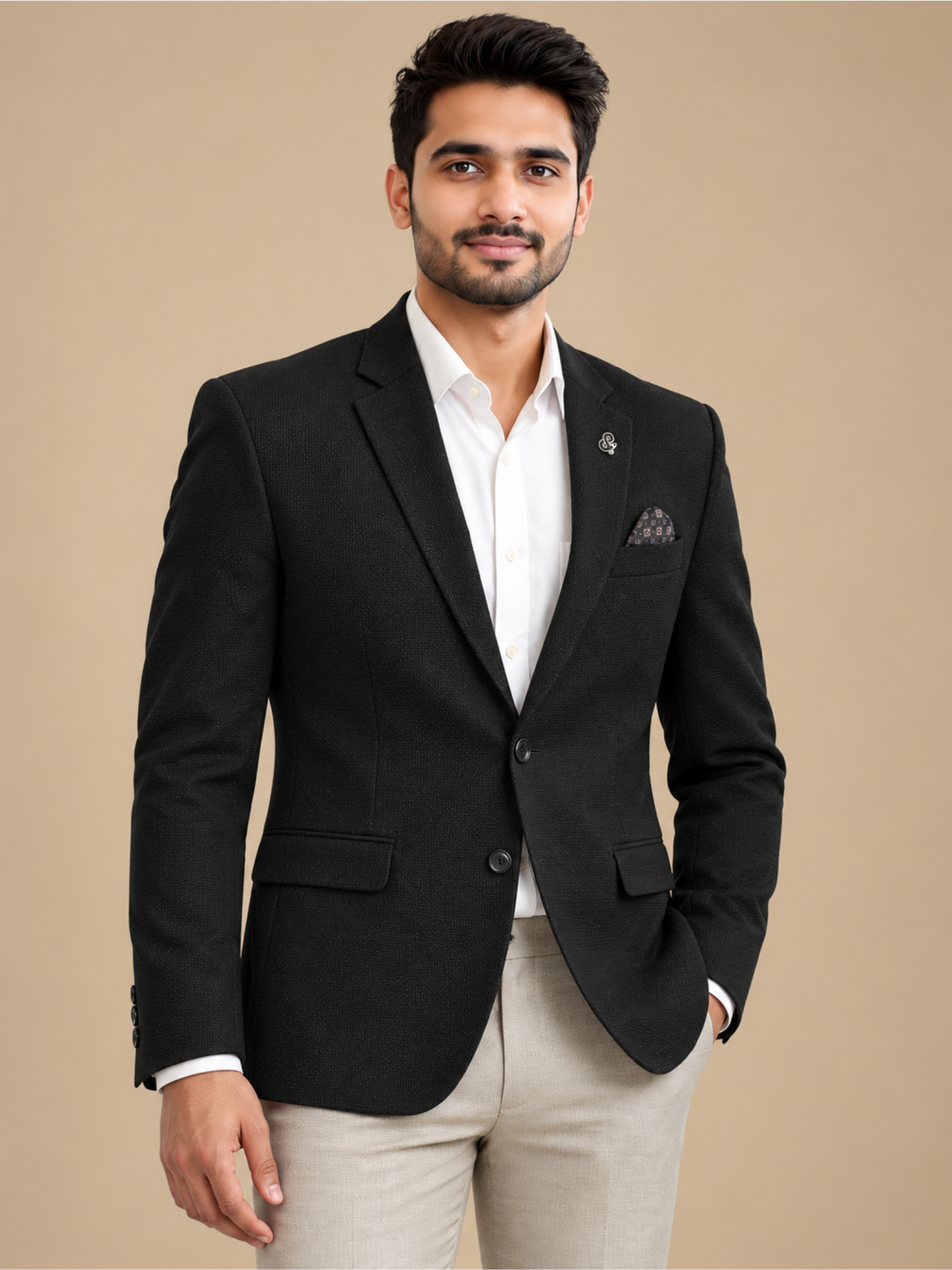 Modern Textured Tailored Single-Breasted Blazer