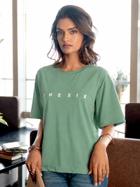 Printed Drop-Shoulder Sleeves Round Neck T-Shirt