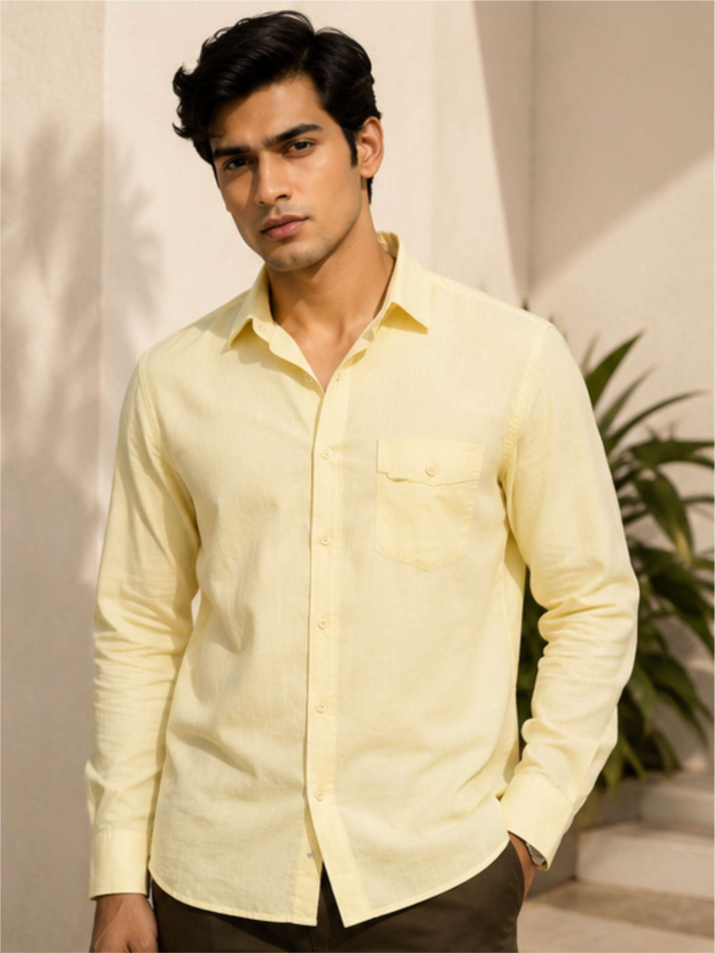 Men's Oxford Solid Cotton Casual Shirt, Lemon