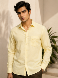 Men's Oxford Solid Cotton Casual Shirt, Lemon