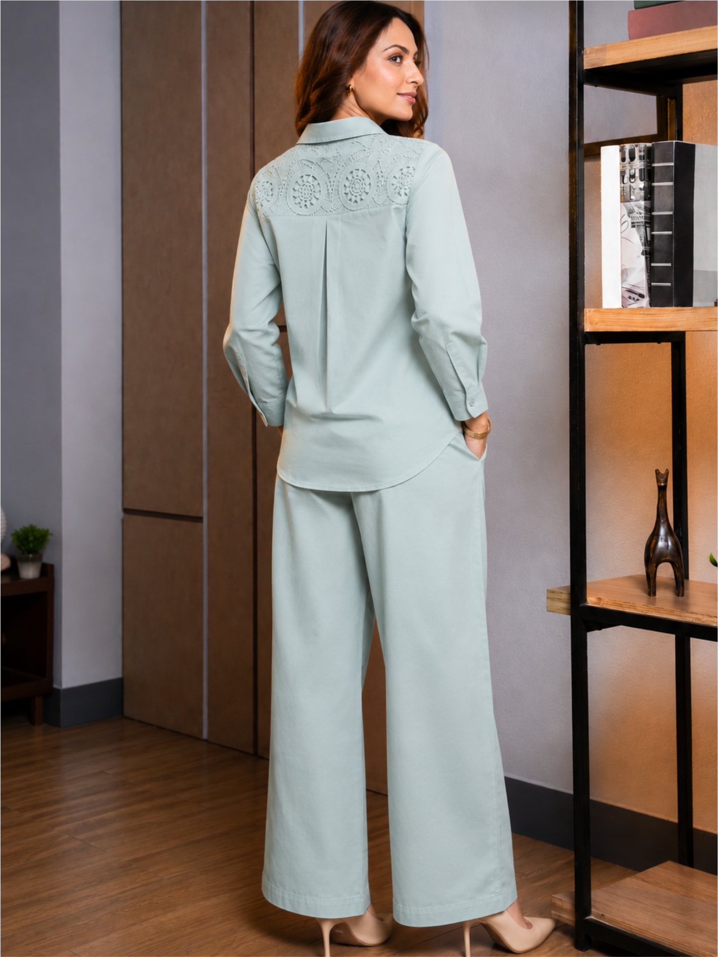 Floral Embroidered Sea Green Relaxed Co-Ord Set