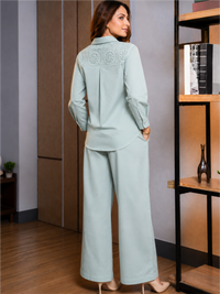 Floral Embroidered Sea Green Relaxed Co-Ord Set