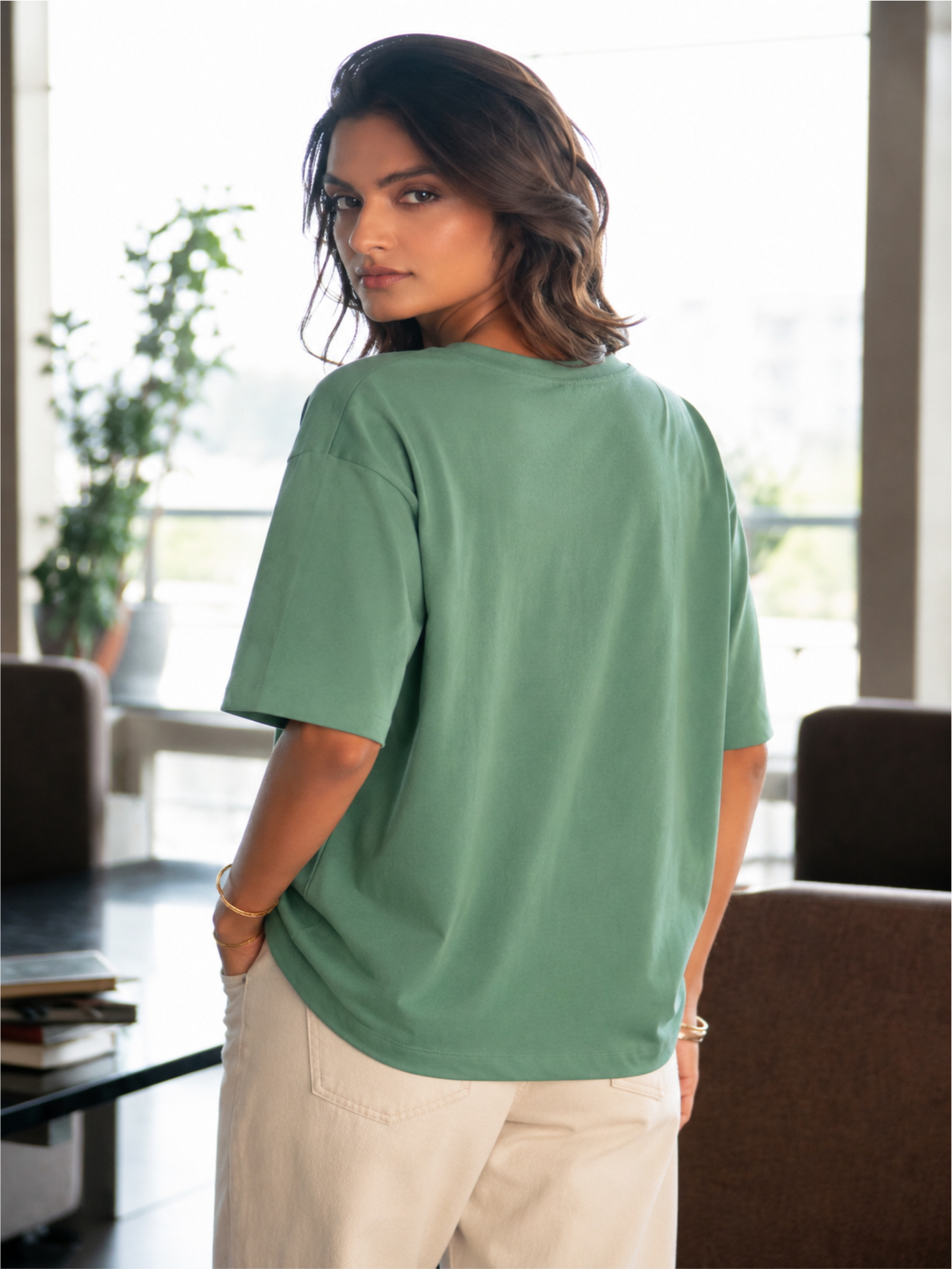 Drop Shoulder Cotton Relaxed Fit Round Neck T-Shirt