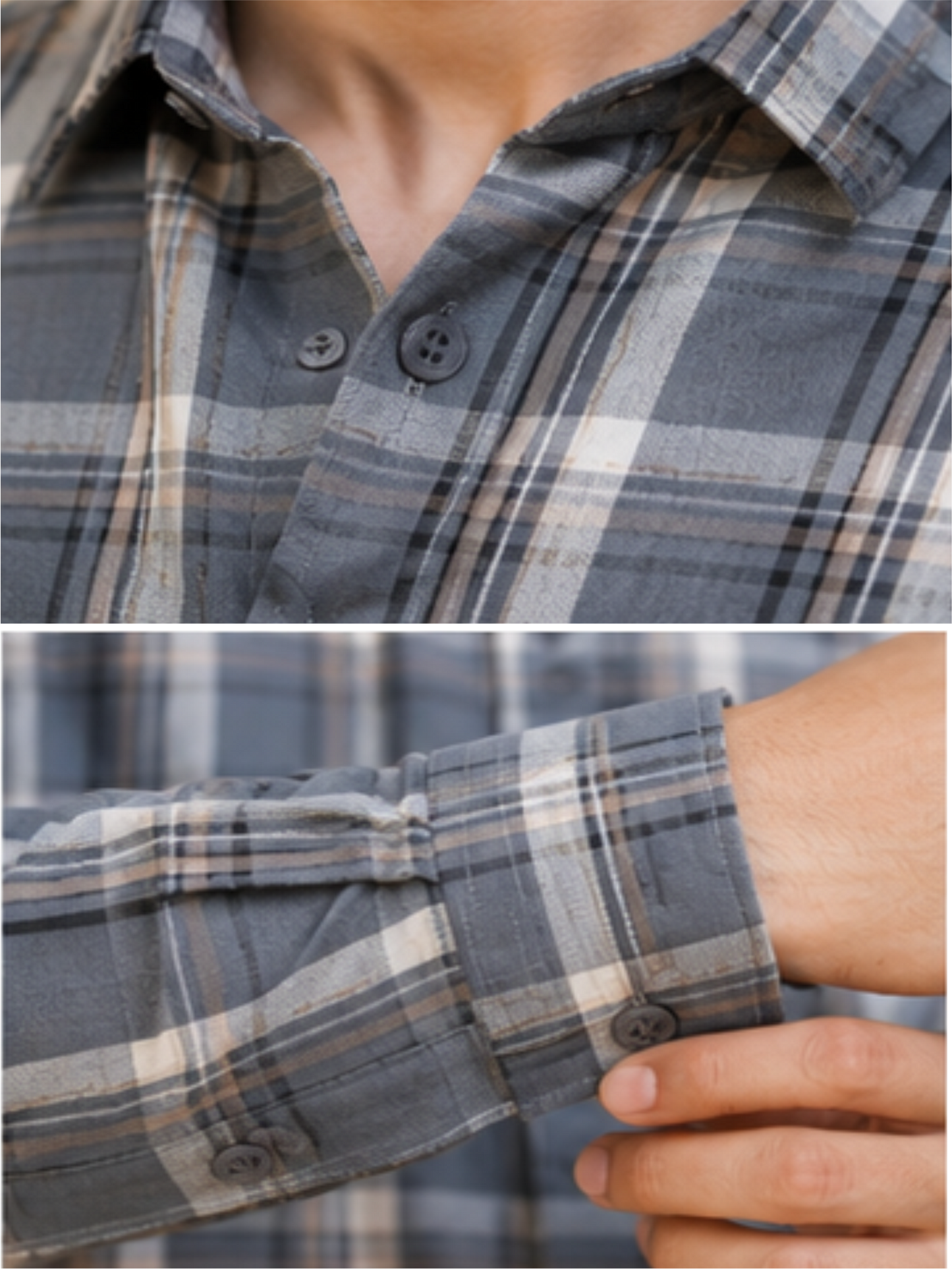 Men's Classic Slim Fit Checked Spread Collar Cotton Casual Shirt.