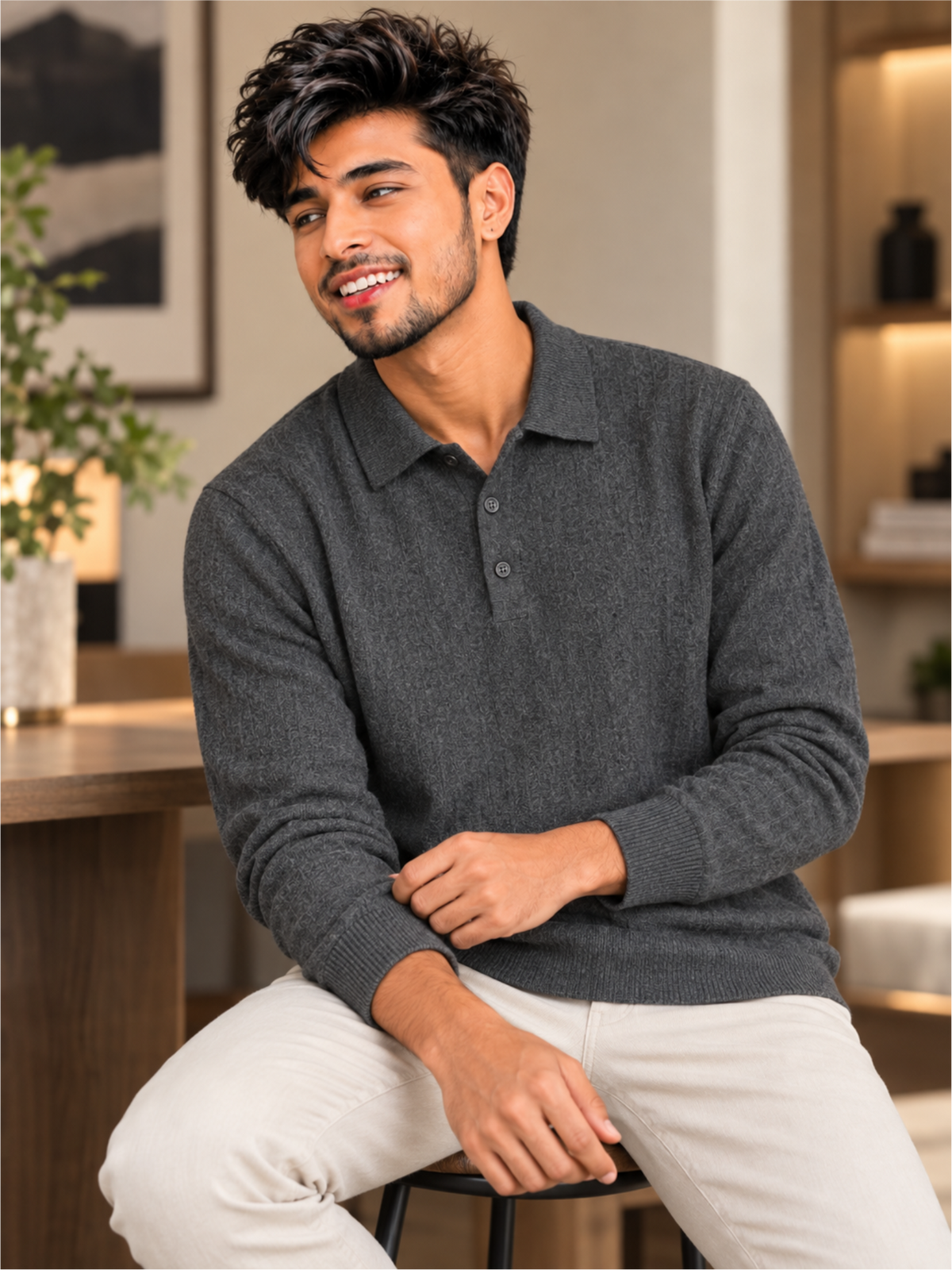 Premium Full-Sleeve Polo Neck Pullover Stylish Casual Wear