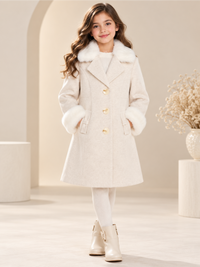 Premium Girls Warm Longline Winter Coat with Faux Fur Cuffs