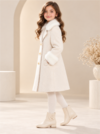 Premium Girls Warm Longline Winter Coat with Faux Fur Cuffs