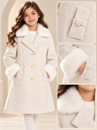 Premium Girls Warm Longline Winter Coat with Faux Fur Cuffs