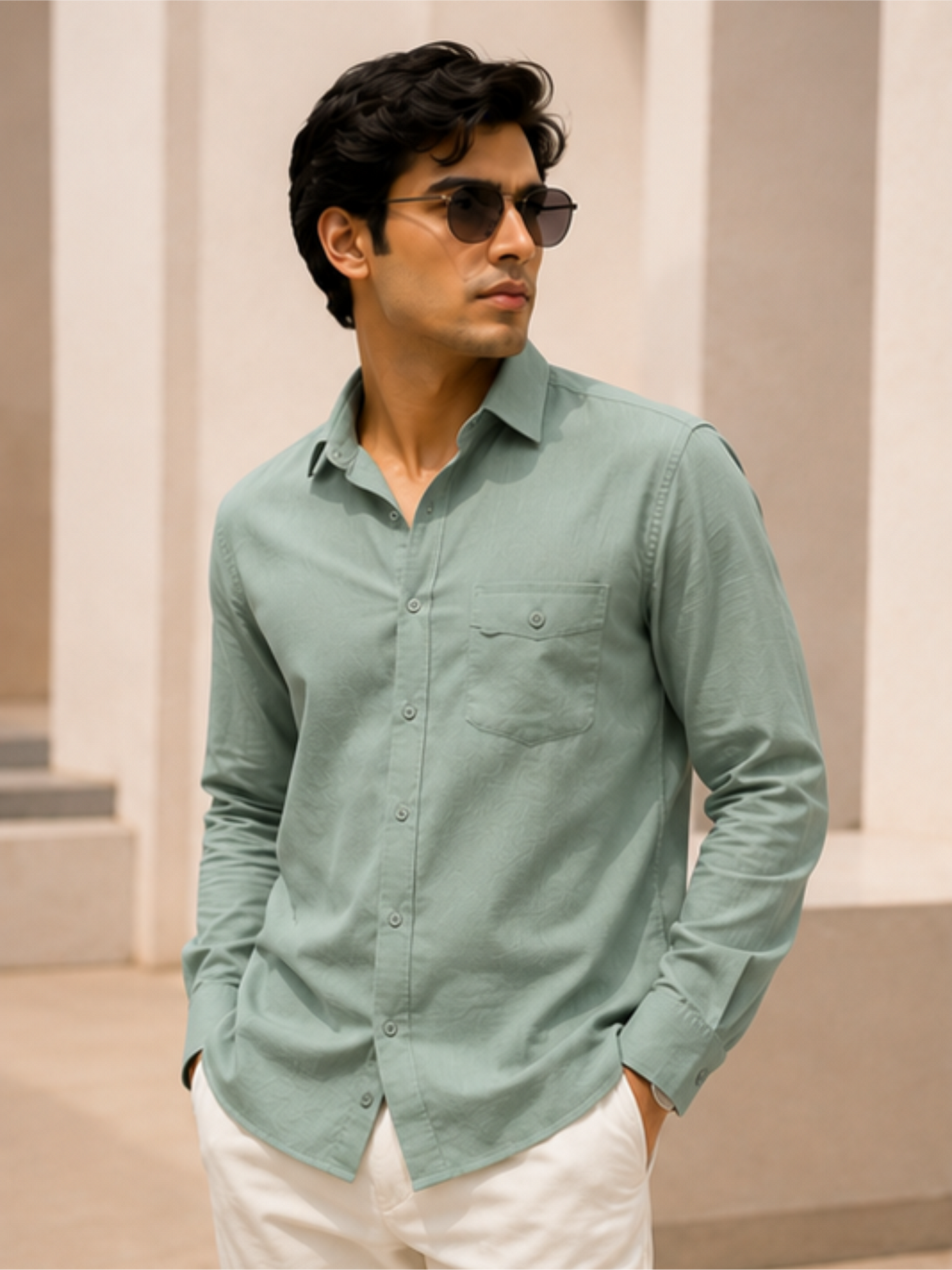 Men's Oxford Solid Cotton Casual Shirt, Light Green