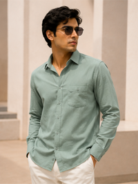 Men's Oxford Solid Cotton Casual Shirt, Light Green