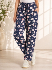 Stylish Navy Blue Floral Print Relaxed Lower for Women