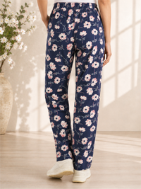 Stylish Navy Blue Floral Print Relaxed Lower for Women