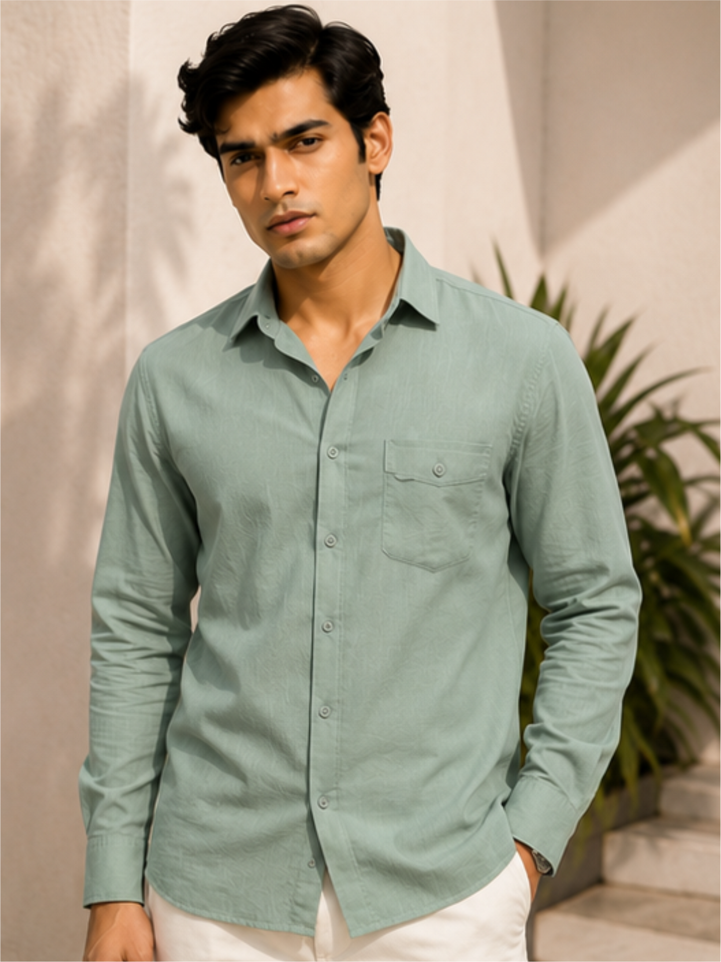 Men's Oxford Solid Cotton Casual Shirt, Light Green