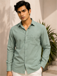 Men's Oxford Solid Cotton Casual Shirt, Light Green