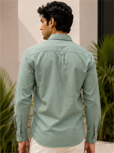Men's Oxford Solid Cotton Casual Shirt, Light Green
