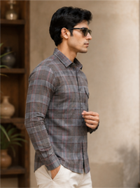 Men's Slim Fit Full Sleeves Checked Cotton Casual Shirt
