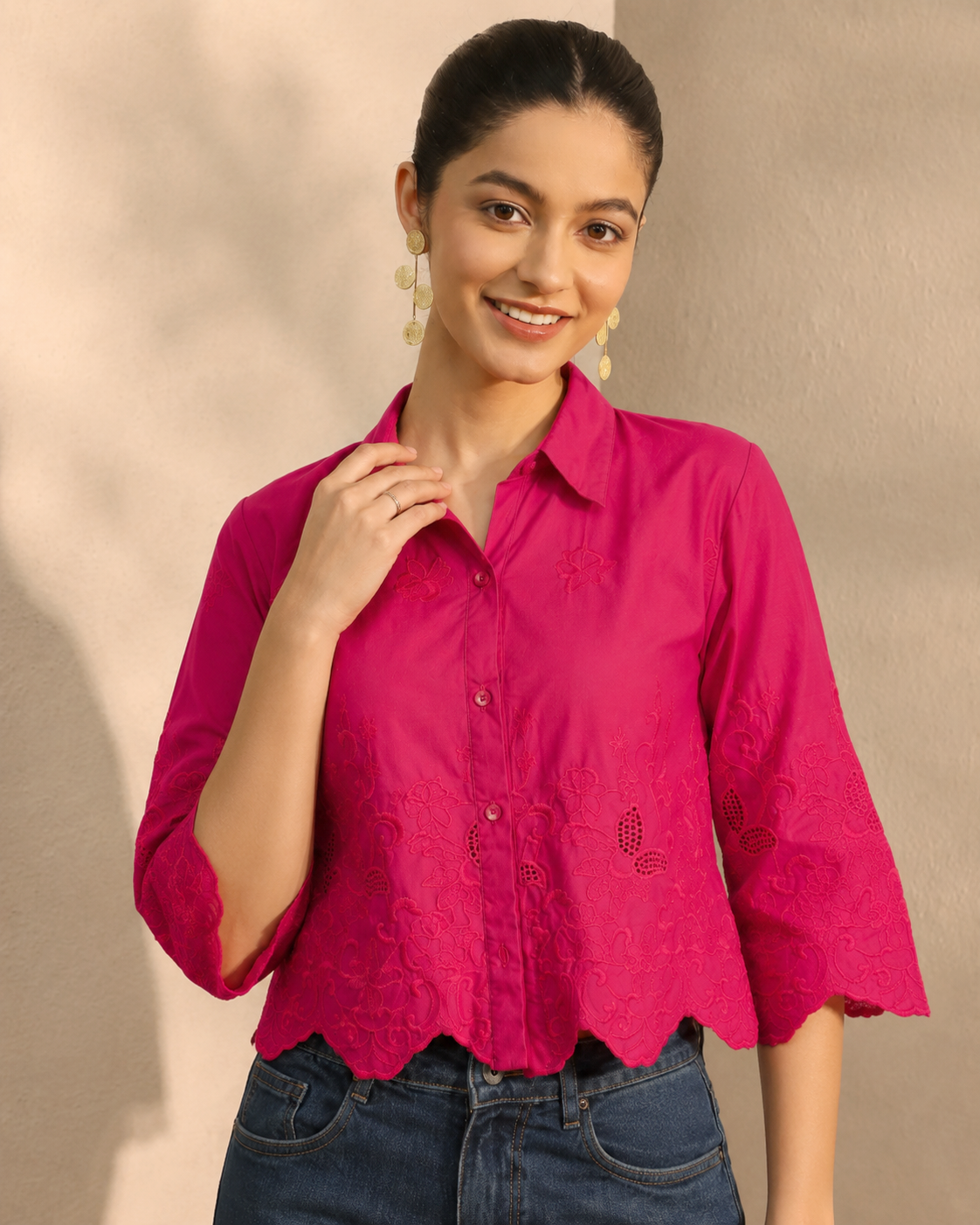 Premium Collar Printed Relaxed Fit Cotton Casual Shirt