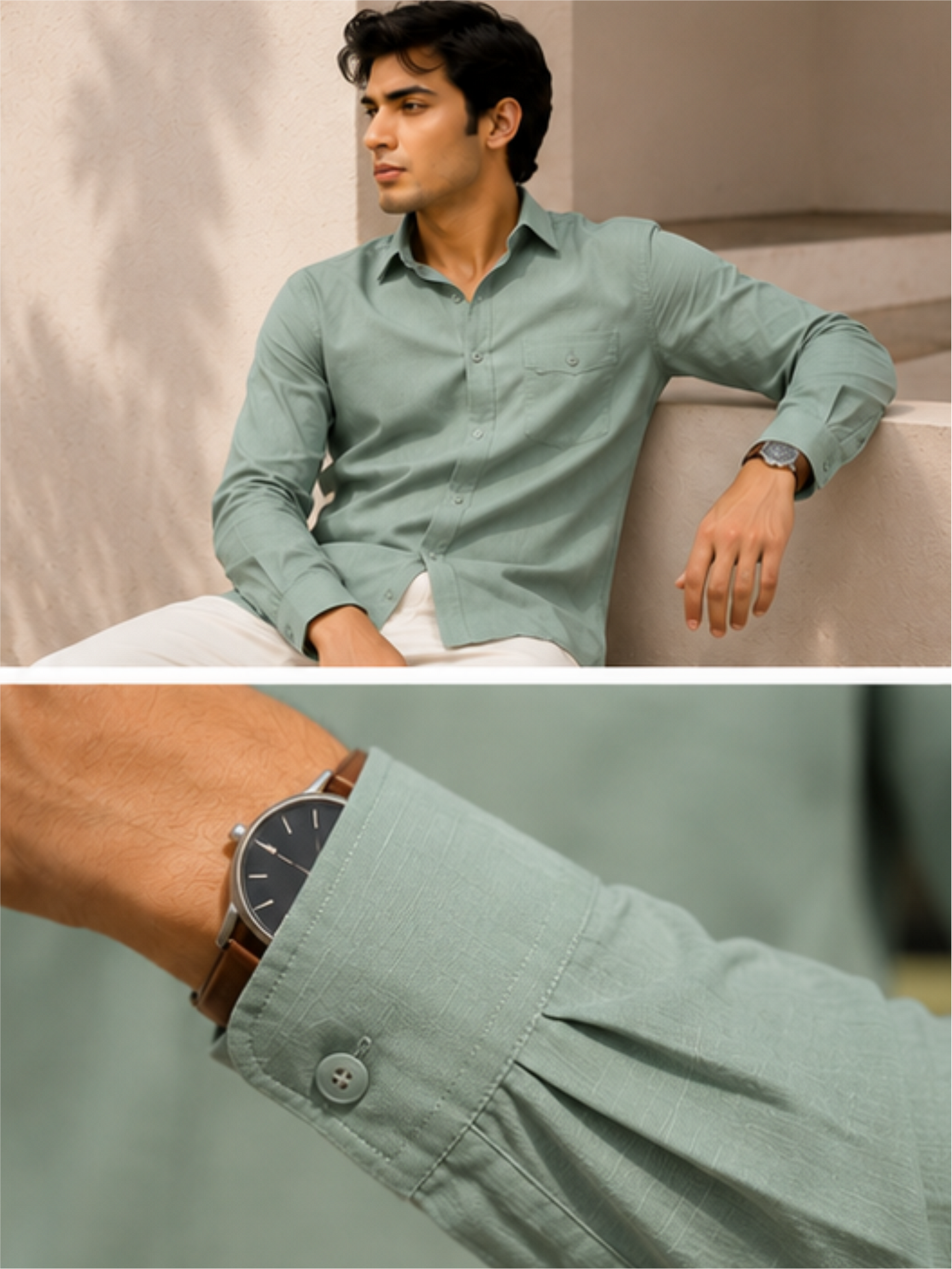 Men's Oxford Solid Cotton Casual Shirt, Light Green