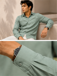 Men's Oxford Solid Cotton Casual Shirt, Light Green