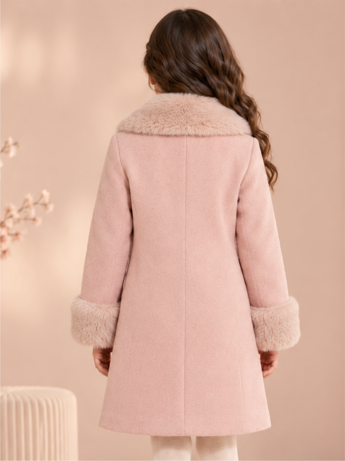 Premium Girls Warm Longline Winter Coat with Faux Fur Cuffs