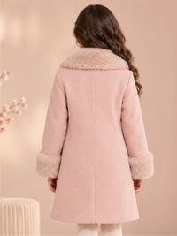 Premium Girls Warm Longline Winter Coat with Faux Fur Cuffs
